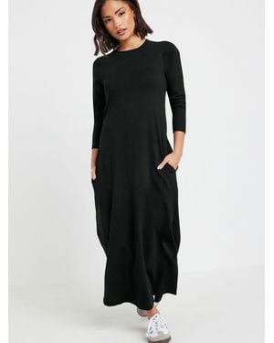 PixieGirl Petite Jersey Long Sleeve T-Shirt Dress - Black