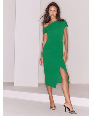 Lipsy Off The Shoulder Gathered Waist Midi Dress - Green