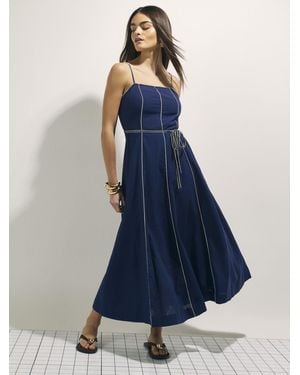 River Island Contrast Seam Rope Belted Midi Dress - Blue