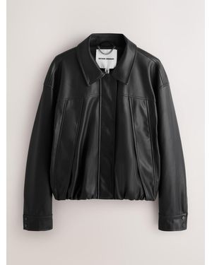 Nothing Ordinary Dark Faux Leather Bubble Hem Bomber Jacket - Black