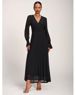 Jolie Moi Long Sleeve Dip Hem Mesh Maxi Dress - Black