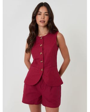 Threadbare Linen Blend Longline Waistcoat - Red
