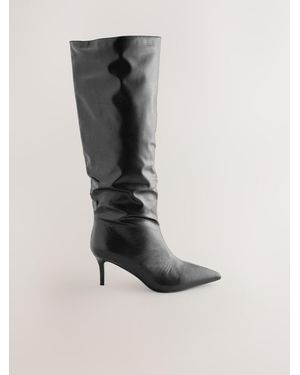 Next Forever Comfort Point Toe Heel Slouch Knee High Boots - Black