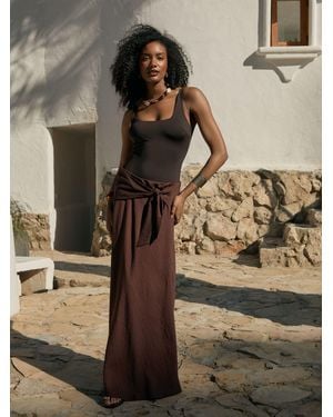 Threadbare Tie Sash Midi Skirt - Brown
