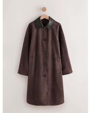 Next Chocolate Faux Suede Trench Coat - Brown