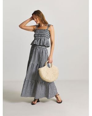 Simply Be Gingham Beach Top And Skirt Co-Ord Set - Black