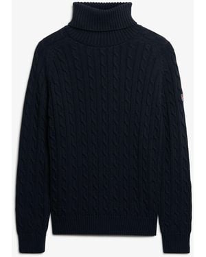 Superdry Slouchy Cable Roll Neck Sweater - Blue