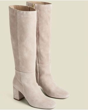 Sosandar Suede Block Heel Knee High Boots - Natural
