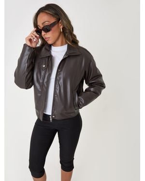 Threadbare Faux Leather Bubble Bomber Jacket - Brown