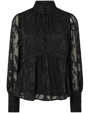 Y.A.S Y. A.S Y. A.S Sparkle Mesh Long Sleeve Blouse - Black