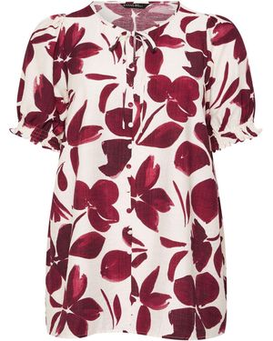 Evans Short Sleeve Airflow Boho Blouse - Red