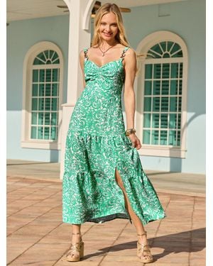 Sosandar Petite Paisley Print Linen Blend Split Hem Midaxi Dress - Green