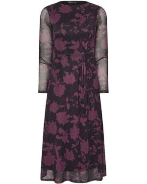 M Com Petite Floral Mesh Twist Dress - Purple