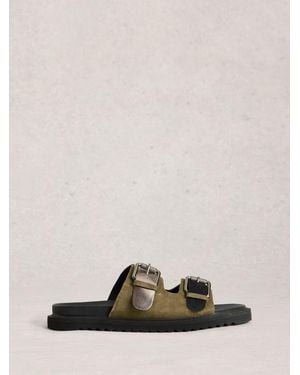 White Stuff Stuff Patty Suede Footbed Sandals - Black