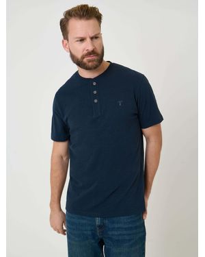 Saltwell Dark Peached Cotton Grandad T-Shirt - Blue