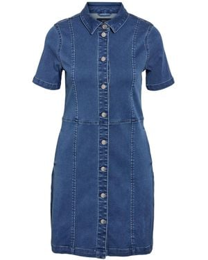 Noisy May Short Sleeve Denim Shirt Dress - Blue