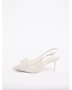 Lipsy Bridal Embellished Mesh Bow Mid Slingback Court Shoes - Natural