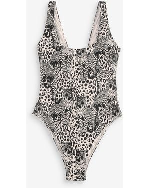 Ted Baker Mono Leopard Print Scoop Neck Tummy Control High Leg Swimsuit - White