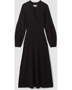 Florere Ribbed Blouson Sleeve Midi Dress - Black
