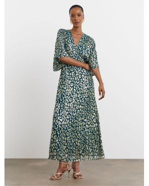 Joanna Hope Metallic Cape Sleeve Dress - Green