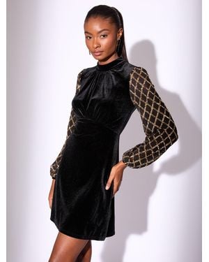 Lipsy Petite Mini Velvet Sequin Detail Long Sleeve Shift Dress - Black