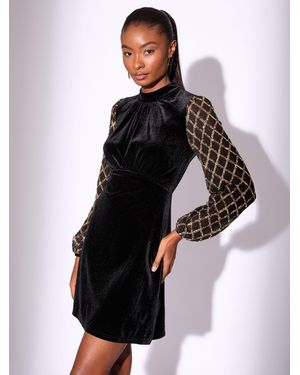 Lipsy Sequin Star Velvet Long Sleeve Mini Dress in Black | Lyst