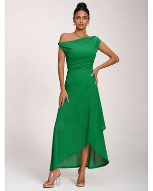 Jolie Moi Textured Asymmetric One Shoulder Maxi Dress - Green
