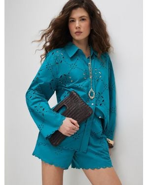 River Island Poplin Cutwork Shirt - Blue
