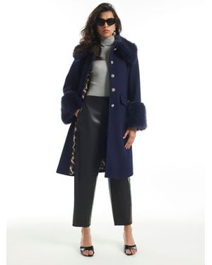 River Island Faux Fur Trim Coat - Blue