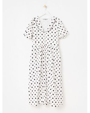 Oliver Bonas Polka Dot Scallop Collar Cotton Midi Dress - White