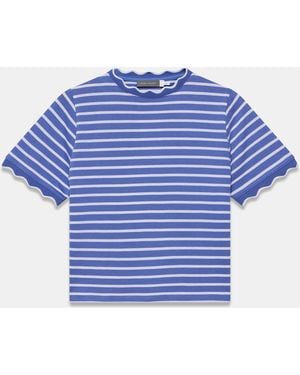 Mint Velvet Mint Velvet Stripe Scallop Trim T-Shirt - Blue
