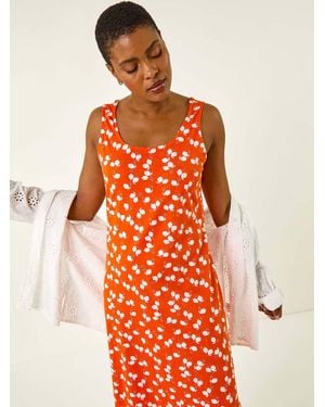 Roman Lemon Print Maxi Dress - Red