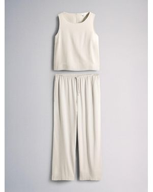 theset The Set Sleeveless Shell Top And Wide Leg Pants Co-Ord With Linen - Natural