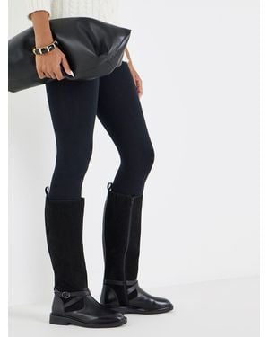 JD Williams Extra Wide Fit Leather Suede Mix Knee High Flat Boots - Blue