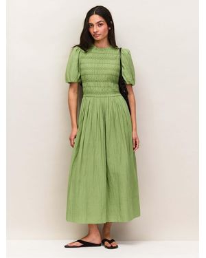 Ro & Zo Light Petite Cotton Shirred Bodice Dress - Green