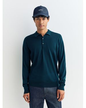 John Smedley John Smedley Belper Long Sleeve Merino Wool Polo Shirt - Blue