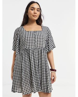 Simply Be Gingham Button Through Smock Dress - White