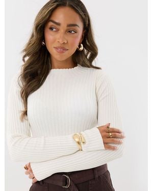 Threadbare Ribbed High Neck Sweater - White