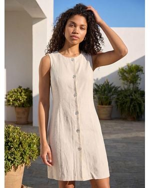Roman Petite Linen Panel Button Dress - Natural