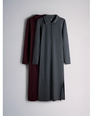 The Set 2 Pack Ribbed Collar Polo Jersey Maxi Dresses - Black