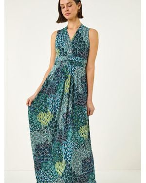 Roman Peacock Twist Dress - Blue