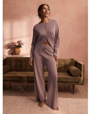 Ted Baker Mink Branded Pointelle Knit Cardigan With Lace - Brown