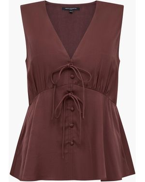 French Connection Candice Satin Bow Tie Up Top - Purple
