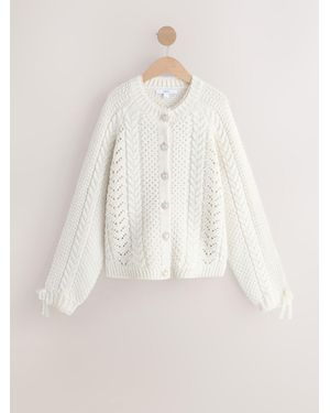 Next Ecru Cable Knit Lace Trim Cardigan With Heart Buttons - Natural