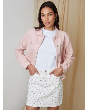 Threadbare Floral Denim Mini Skirt - White