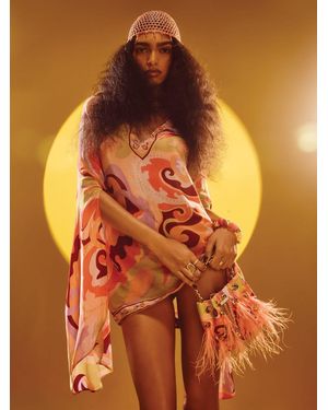 River Island Terry De Havilland Swirl Print Plunge Mini Dress - Orange