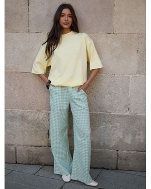 Threadbare Gingham Wide Leg Pants With Pockets - Blue