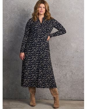 Live Unlimited Petite Ditsy Print Gathered Shirt Dress - Gray