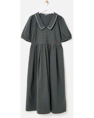 Oliver Bonas Checked V-Neck Collar Midi Dress - Green