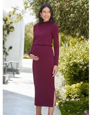 Seraphine Burgundy Premium Maternity Jersey Midi Dress - Red